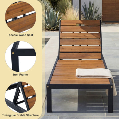 Outdoor Chaise With Adjustable Backrest sunlounger acacia wood slats on iron frame HouseOfZazla on Tampa Home & Garden Store