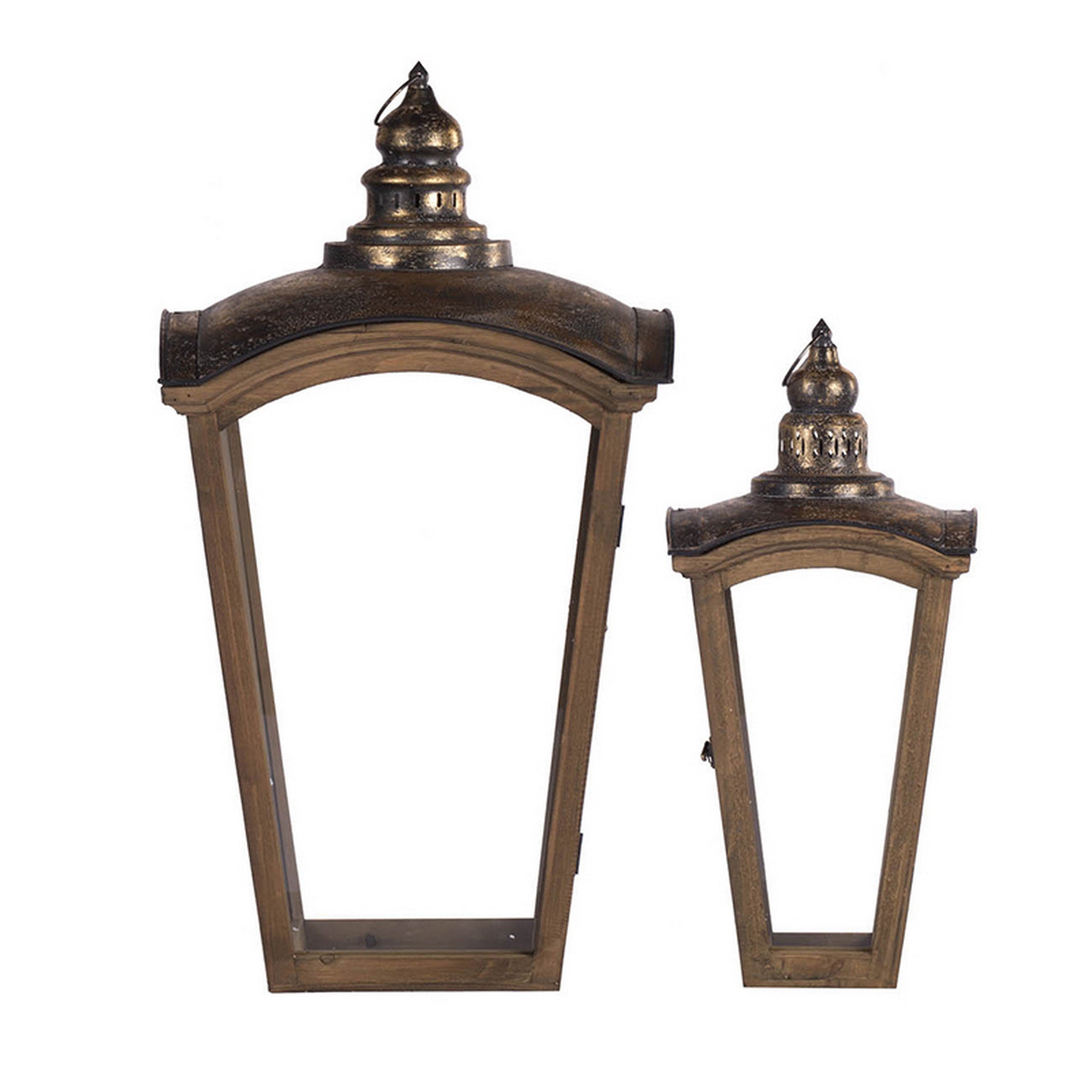 S/2 Coach House Lanterns, antique bronze metal lanterns with domed tops on Tampa Home & Garden Store