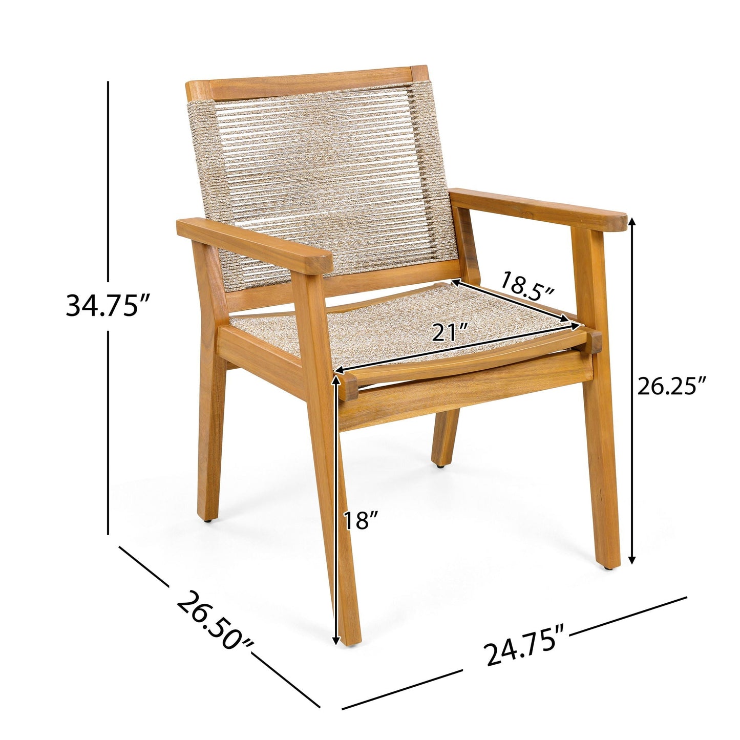 Outdoor Rope Dining Chair set of 2; HouseOfZazla wooden frame with beige rope weave on Tampa Home & Garden Store