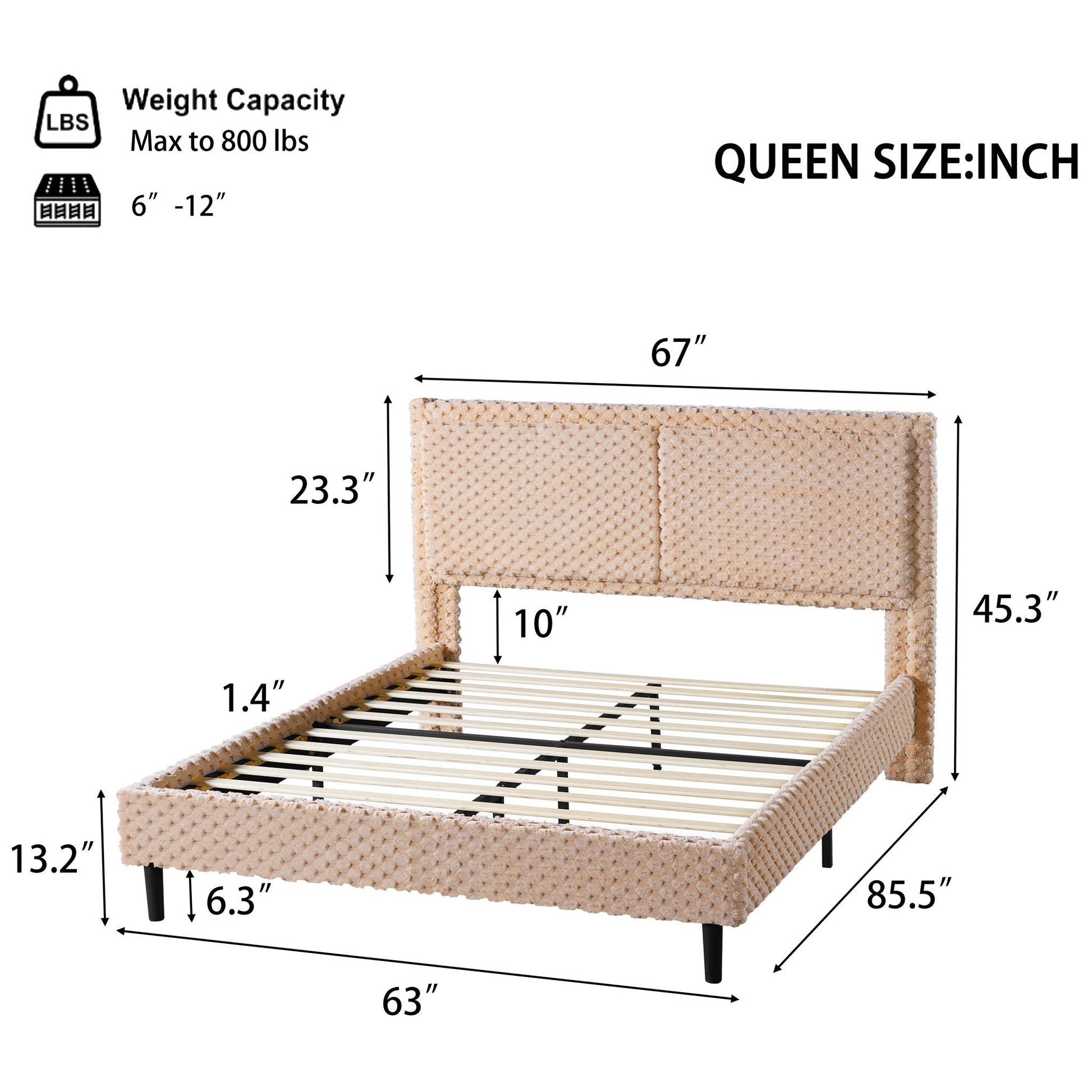 Soft bed backrest upholstered bench beige woven fabric by HouseOfZazla queen size on Tampa Home & Garden Store