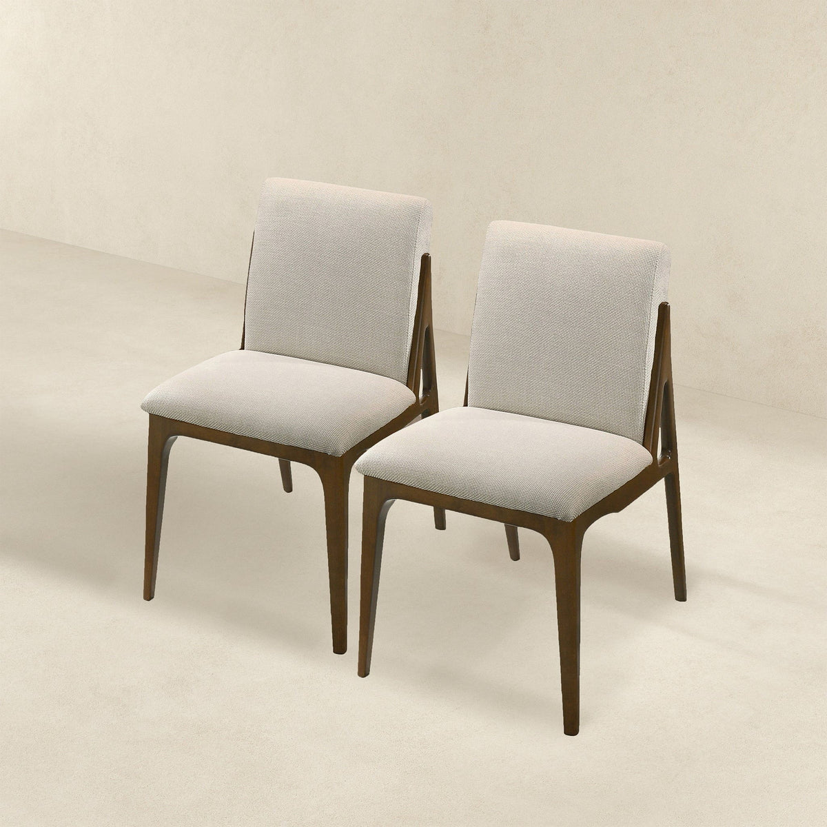 Elegant dining chair set with upholstered beige fabric and dark wood legs, 2 chairs on Tampa Home & Garden Store