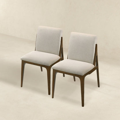 Elegant dining chair set with upholstered beige fabric and dark wood legs, 2 chairs on Tampa Home & Garden Store