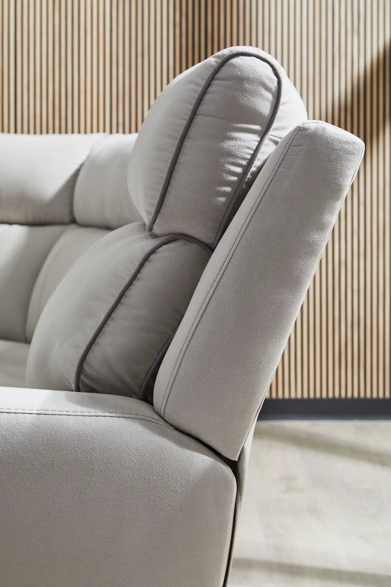 Social Pointe reclining sectional cushion in light gray fabric by Unique Piece Furniture on Tampa Home & Garden Store