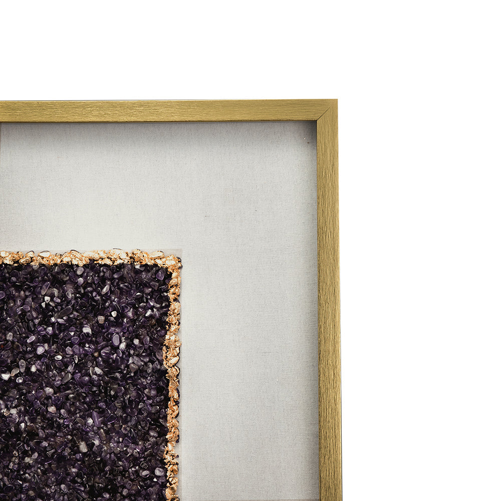 Wall art The Lillian Améthyste Shadow Box Duo featuring purple amethyst crystals framed in gold on Tampa Home & Garden Store