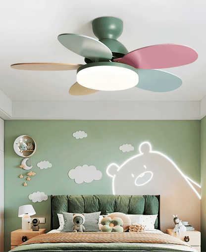 Petal-Shaped ceiling fan Moktan Sabai with LED light and remote, multicolor blades on Tampa Home & Garden Store
