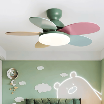 Petal-shaped ceiling fan with LED light and remote; Moktan Sabai pastel blades on Tampa Home & Garden Store