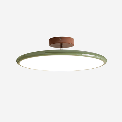 Orbitra flush mount LED ceiling light with green circular ring and brown canopy on Tampa Home & Garden Store