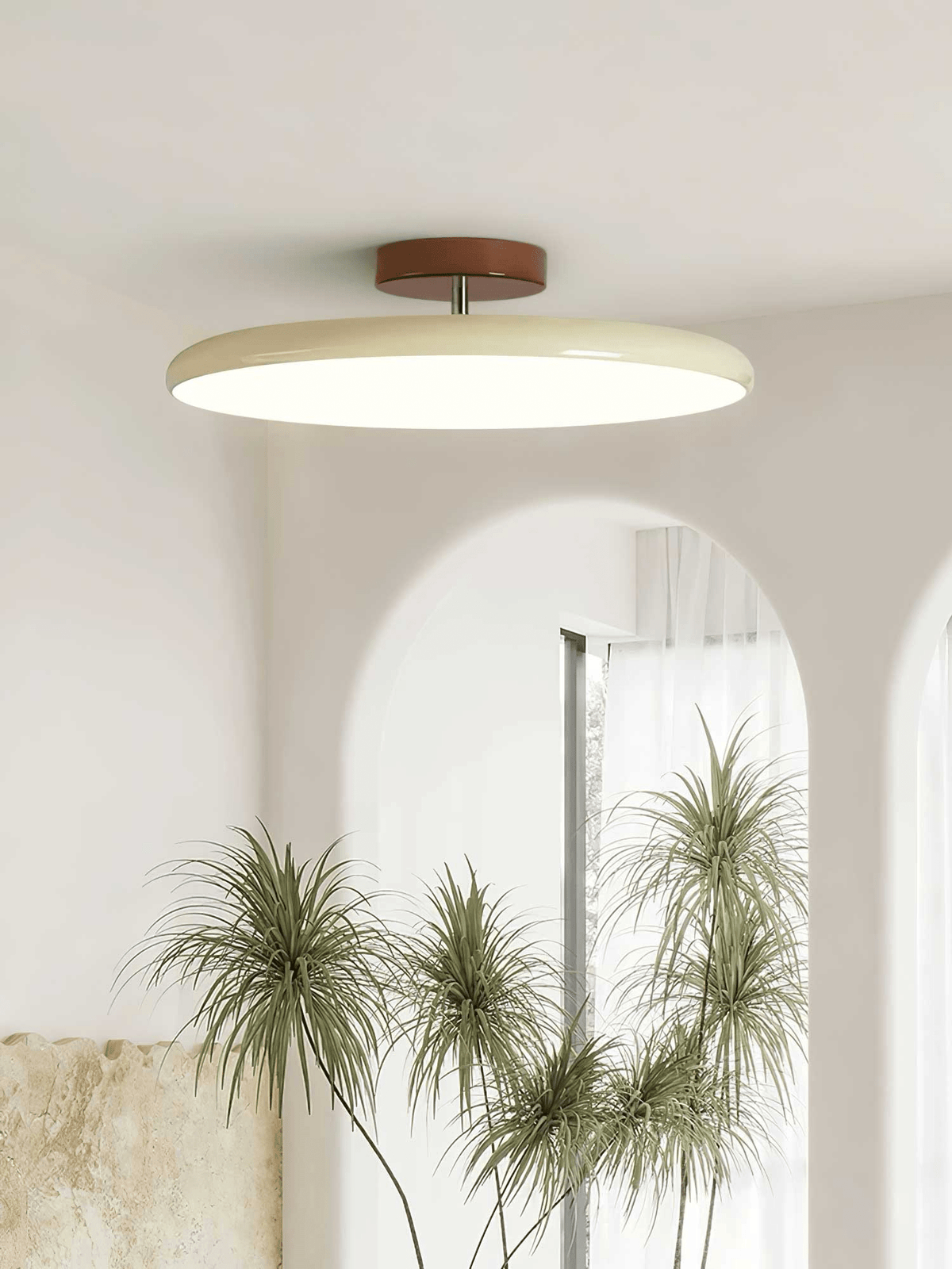 Orbitra flush mount LED ceiling light with swivel arm beige, dimmable on Tampa Home & Garden Store