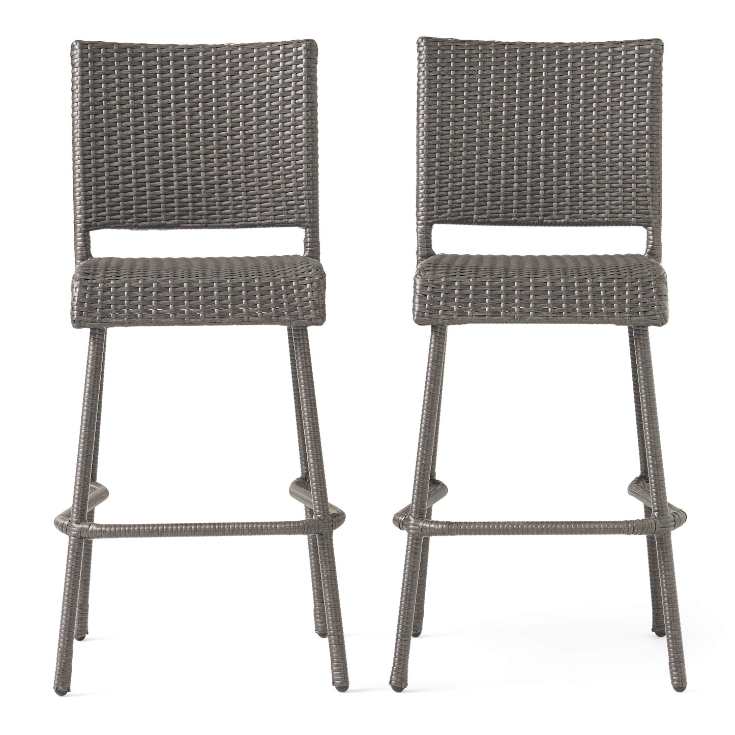 Set of Two 29 Inch PE Rattan Outdoor Barstools
