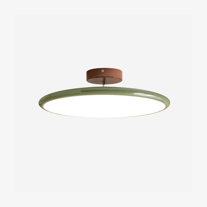 Orbitra flush mount LED ceiling light with swivel arm, green ring, brown canopy on Tampa Home & Garden Store