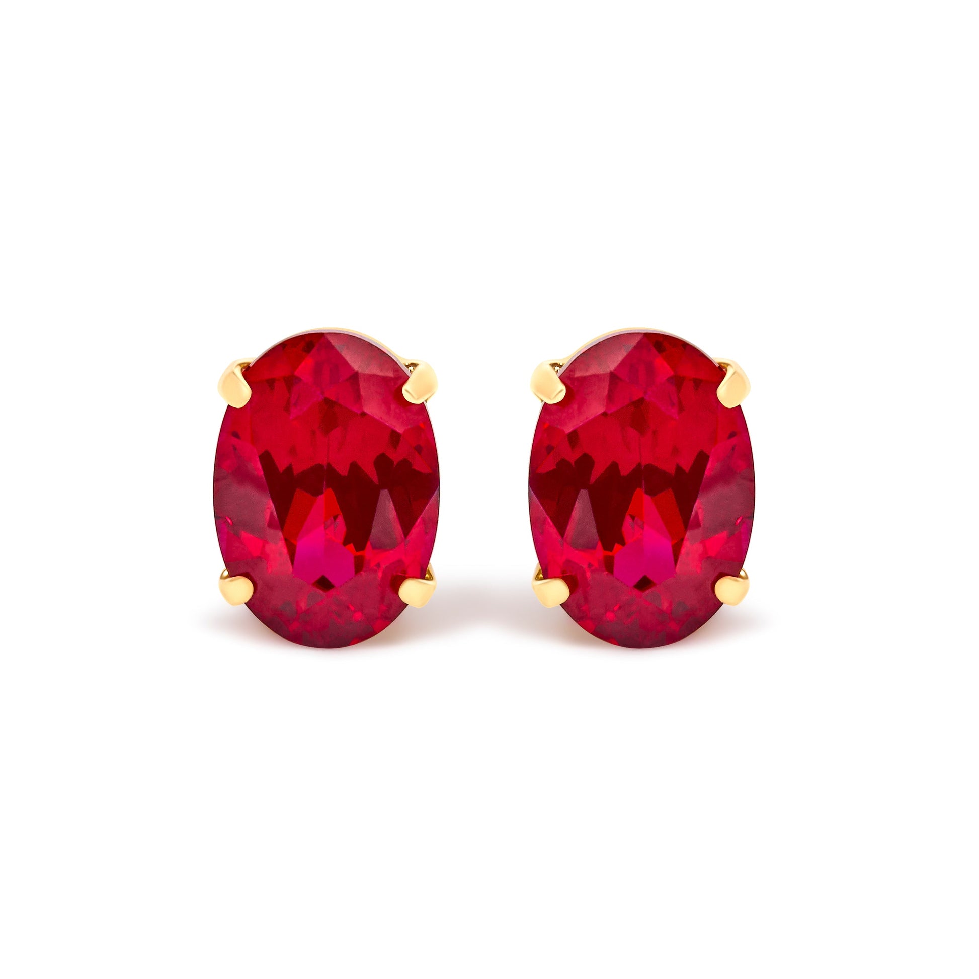 18K yellow gold 7x5mm created oval ruby solitaire stud earrings pair on Tampa Home & Garden Store