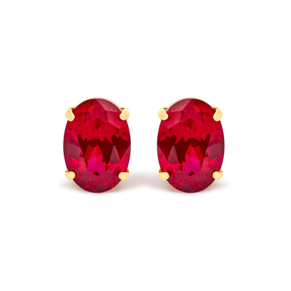 18K yellow gold 7x5mm created oval ruby solitaire stud earrings pair on Tampa Home & Garden Store