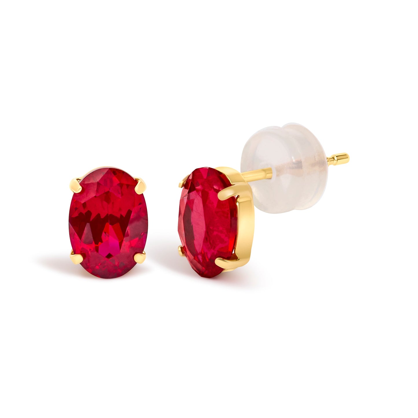 18K yellow gold oval ruby stud earrings, red gemstones in prong settings on Tampa Home & Garden Store