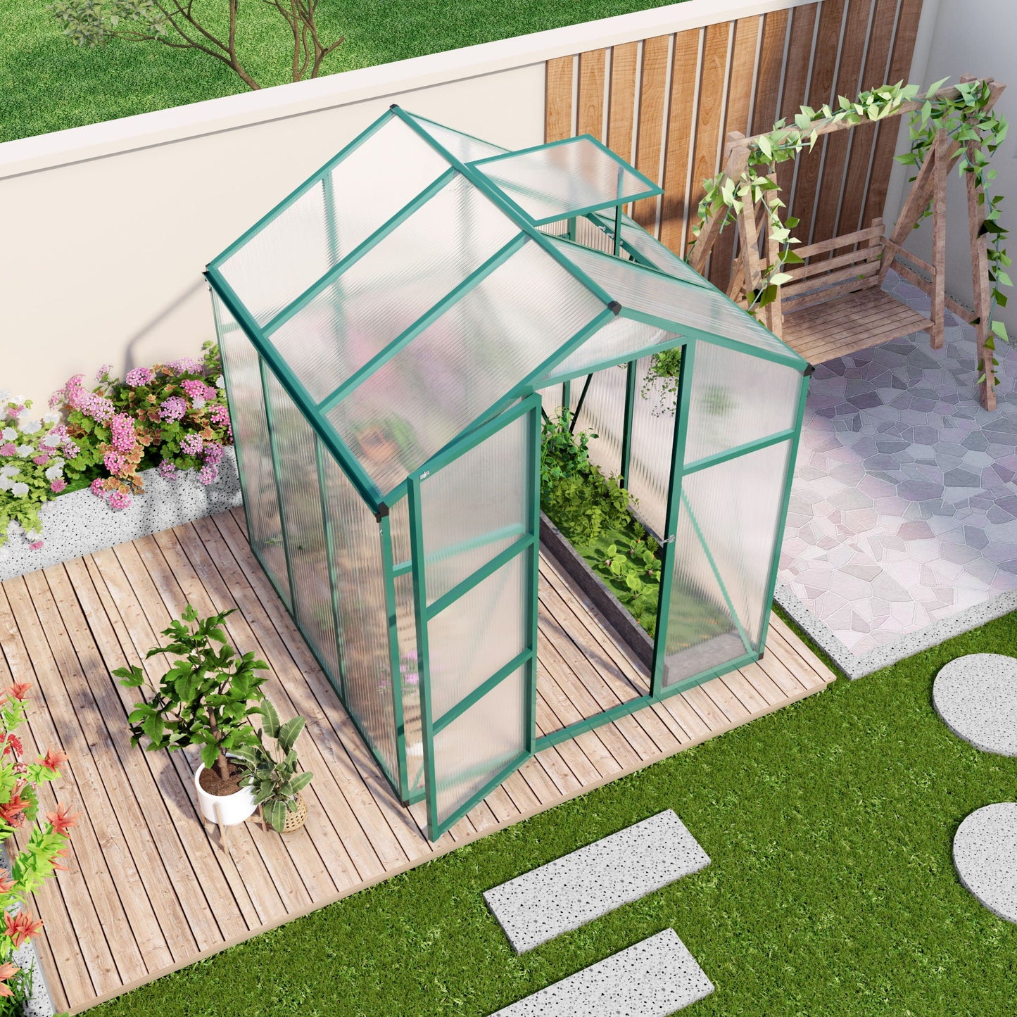 Strong Polycarbonate Walk In Greenhouse and Porch