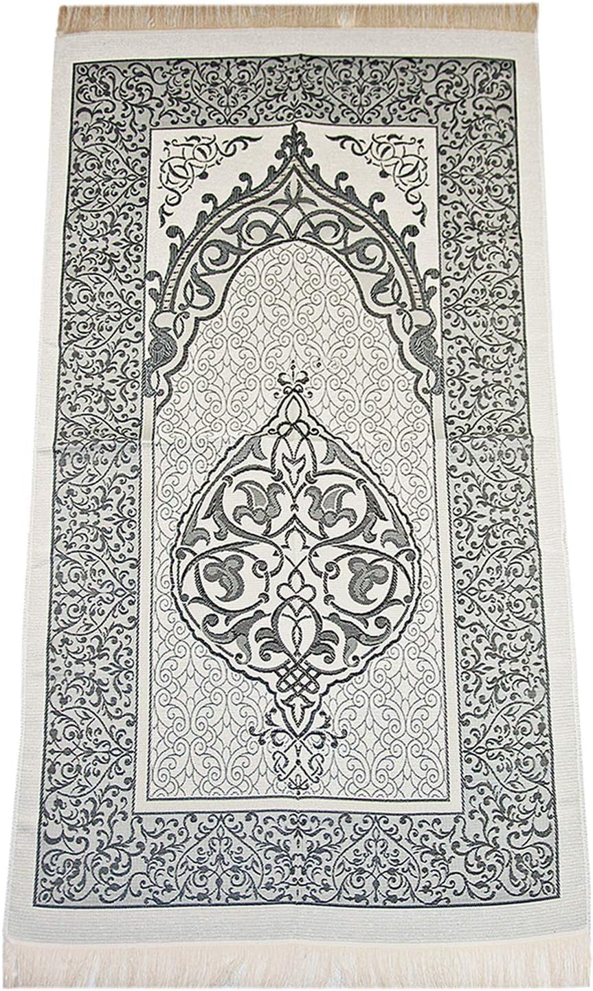 Premium Islamic Prayer Rug with Gift Tasbih Beads – Soft Taffeta Janamaz Mat for Men & Women – Lightweight, Machine Washable, Travel-Friendly, Beautifully Woven with Traditional Patterns