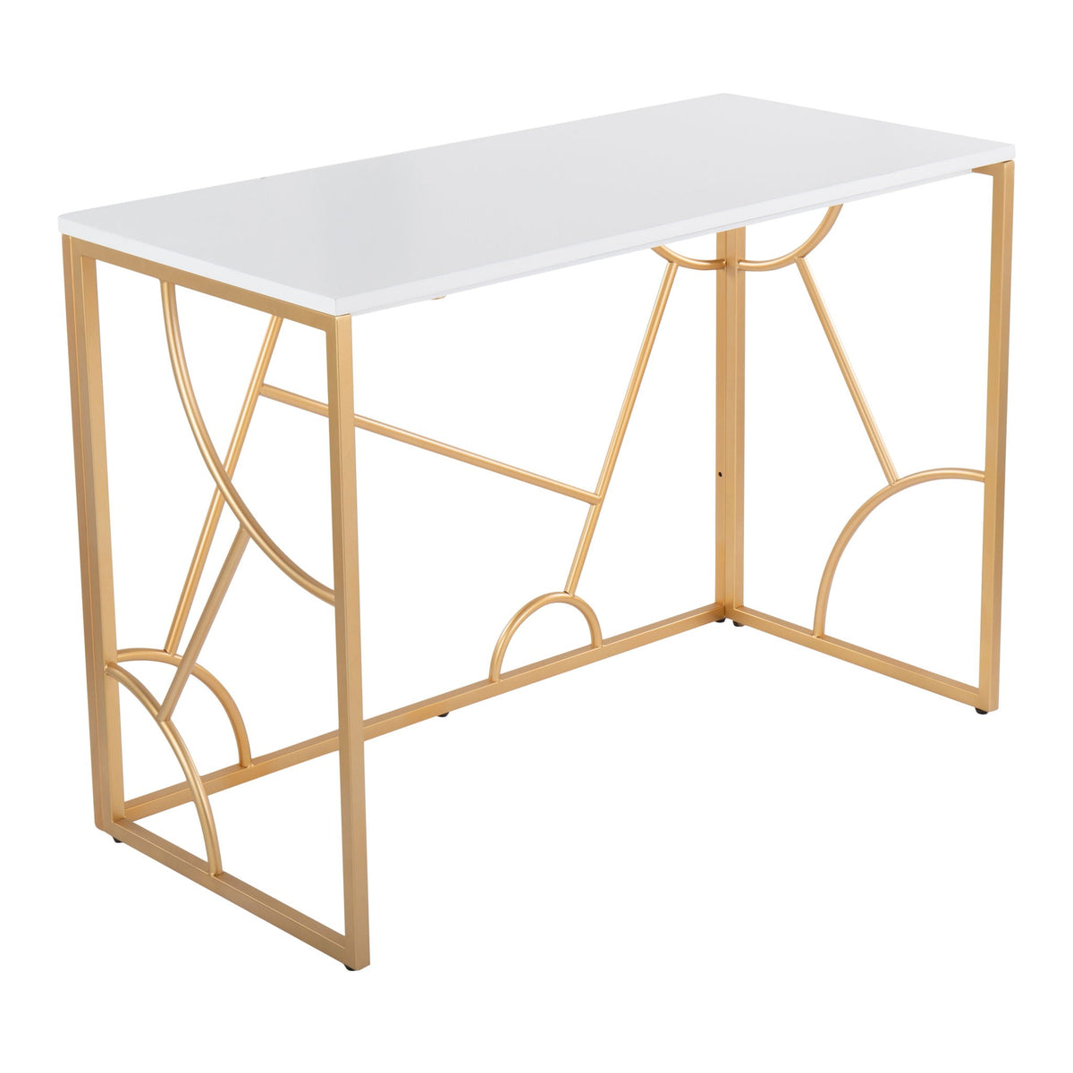 Writing desk white surface with gold geometric metal frame HouseOfZazla on Tampa Home & Garden Store