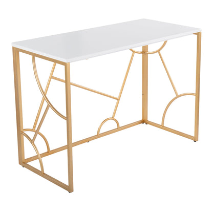 Writing desk white surface with gold geometric metal frame HouseOfZazla on Tampa Home & Garden Store