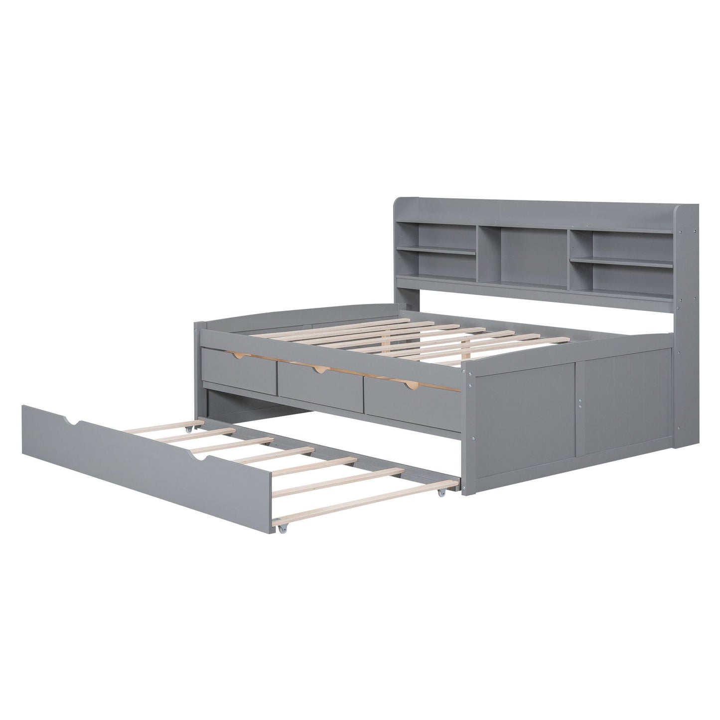 Gray Captain Bed with built-in bookshelves, 3-drawer storage and trundle by HouseOfZazla on Tampa Home & Garden Store