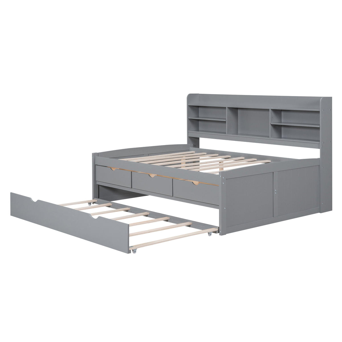 Gray Captain Bed with built-in bookshelves, 3-drawer storage and trundle by HouseOfZazla on Tampa Home & Garden Store