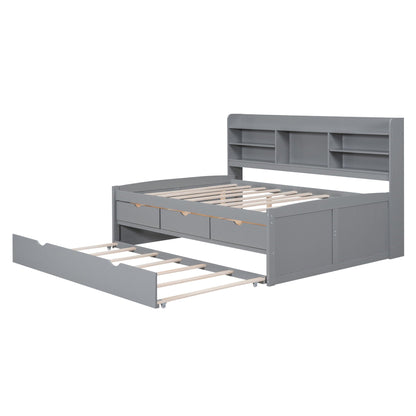 Gray Captain Bed with built-in bookshelves, 3-drawer storage and trundle by HouseOfZazla on Tampa Home & Garden Store