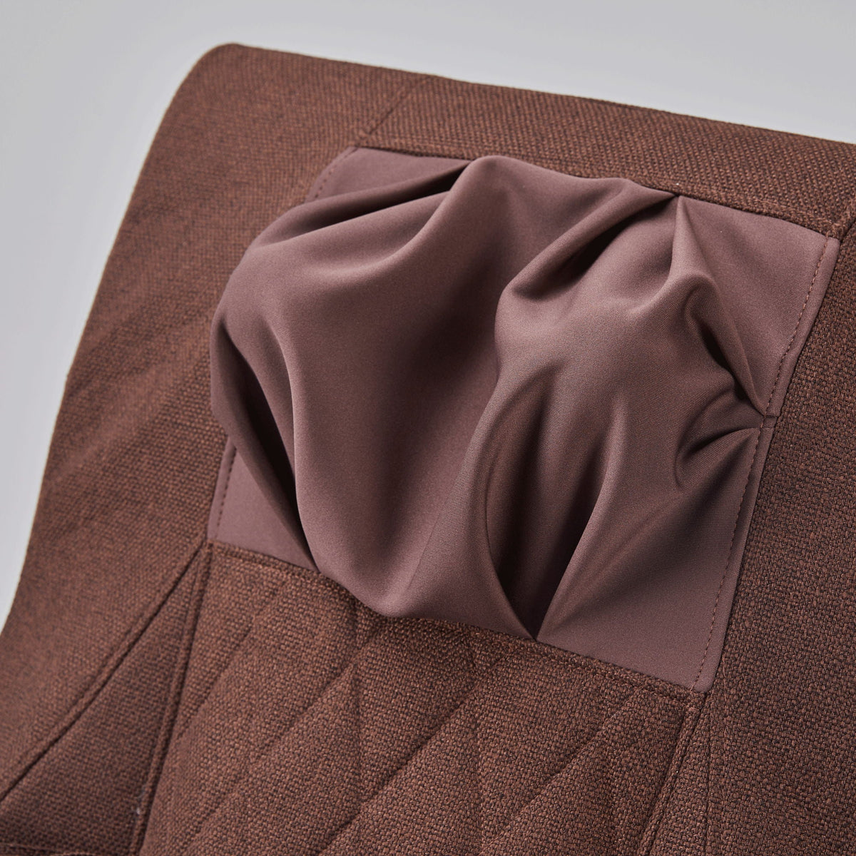 Massage rocking chair brown fabric close-up with satin drape accent by HouseOfZazla Rockers on Tampa Home & Garden Store