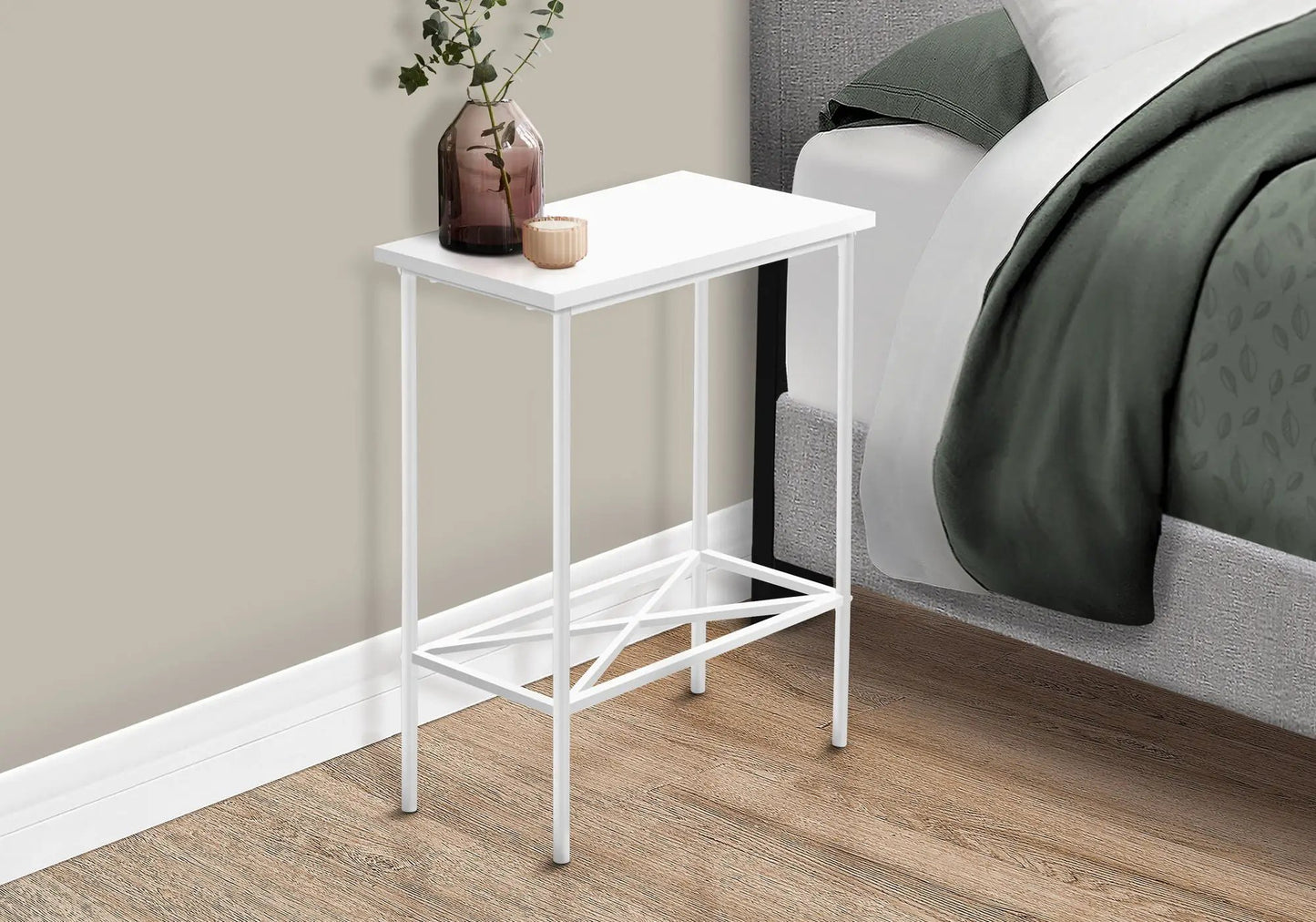 Accent Side Table narrow 2-tier white metal bedside table on Tampa Home & Garden Store