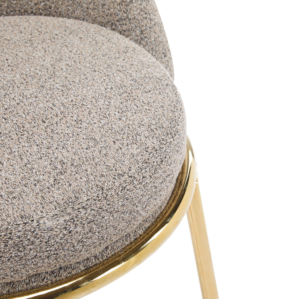 Celano upholstered bar stool with speckled gray fabric and gold metal base with wood legs on Tampa Home & Garden Store