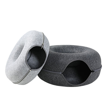 Grey woolen felt cat nest tunnel, dual-use round bed; 2-piece set by Sell My Stuff on Tampa Home & Garden Store
