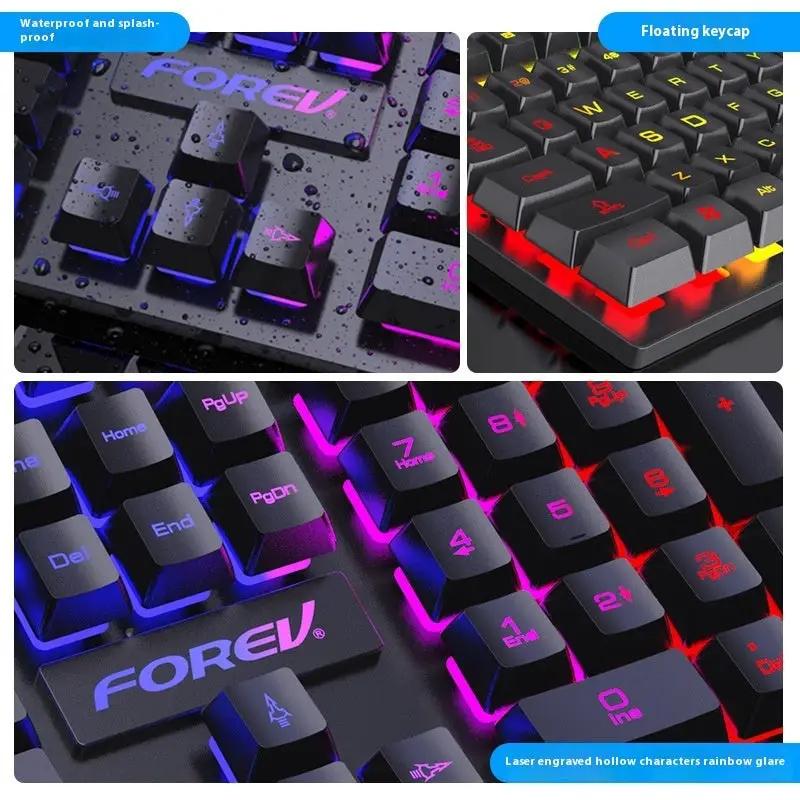 Wired keyboard with RGB backlit keys, FOREV logo, luminous purple blue glow, FLIPSTYLEZLLC on Tampa Home & Garden Store