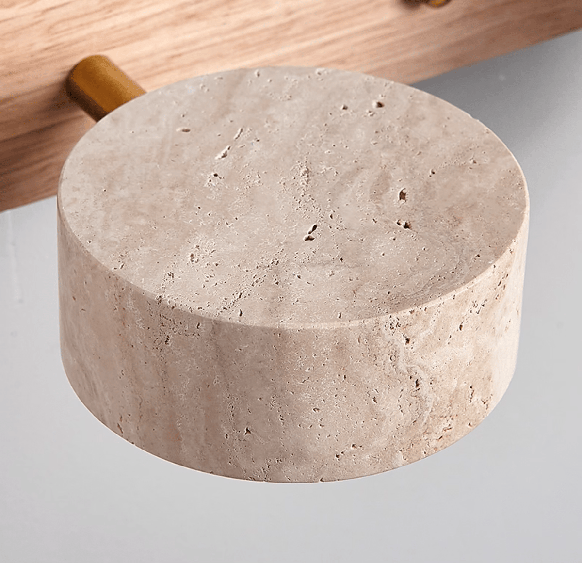 Travertine stone wall sconce with natural wood accent Moktan Sabai dimmable LED on Tampa Home & Garden Store