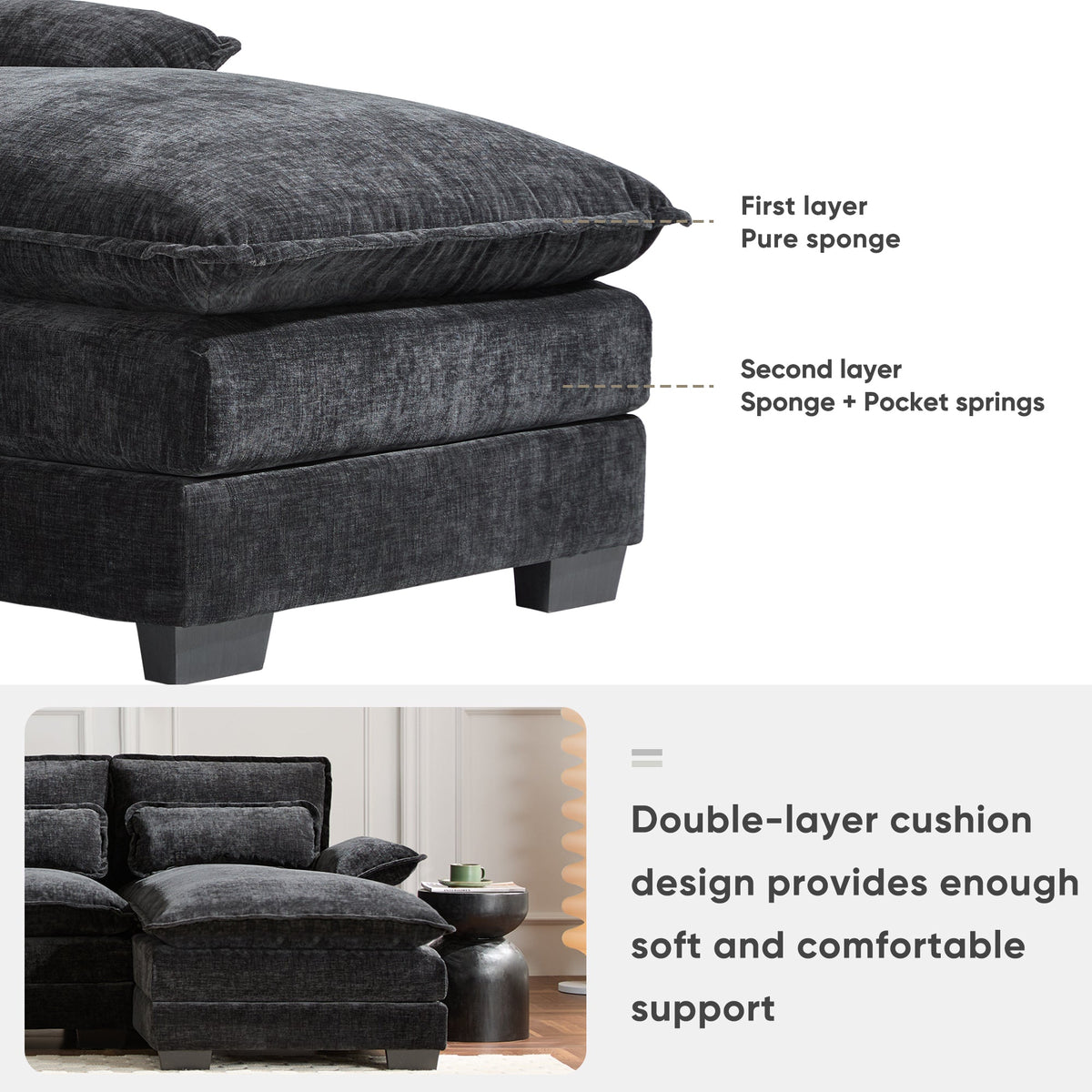 Modern U-shaped sectional sofa with console and USB charger in dark gray fabric by HouseOfZazla on Tampa Home & Garden Store