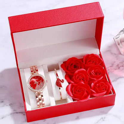 FLIPSTYLEZLLC rose gold ladies watch with crystal bezel and red dial in red gift box with roses on Tampa Home & Garden Store