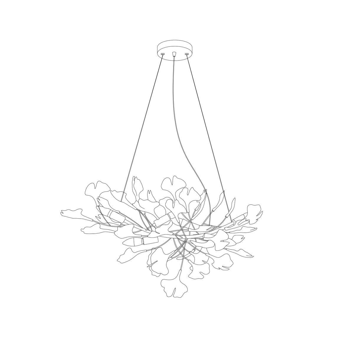 Porcelain Ginkgo Leaf Linear Chandelier with Flexible Branches by Moktan Sabai on Tampa Home & Garden Store