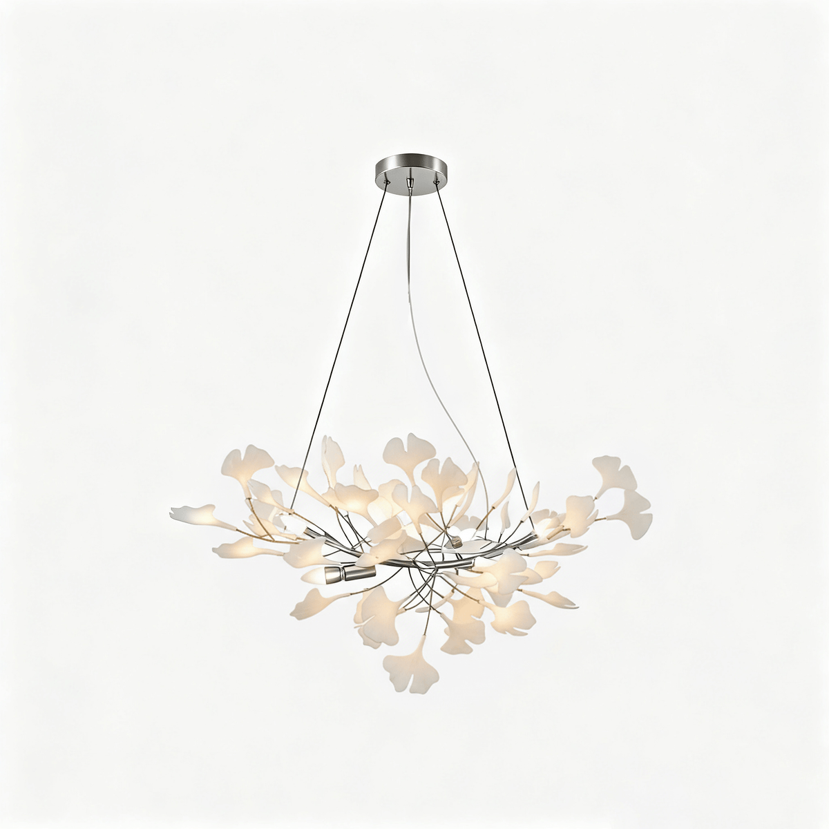 Porcelain Ginkgo Leaf Chandelier Moktan Sabai with ivory leaves and flexible branches on Tampa Home & Garden Store