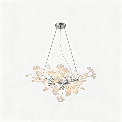 Porcelain Ginkgo Leaf Chandelier Moktan Sabai with ivory leaves and flexible branches on Tampa Home & Garden Store