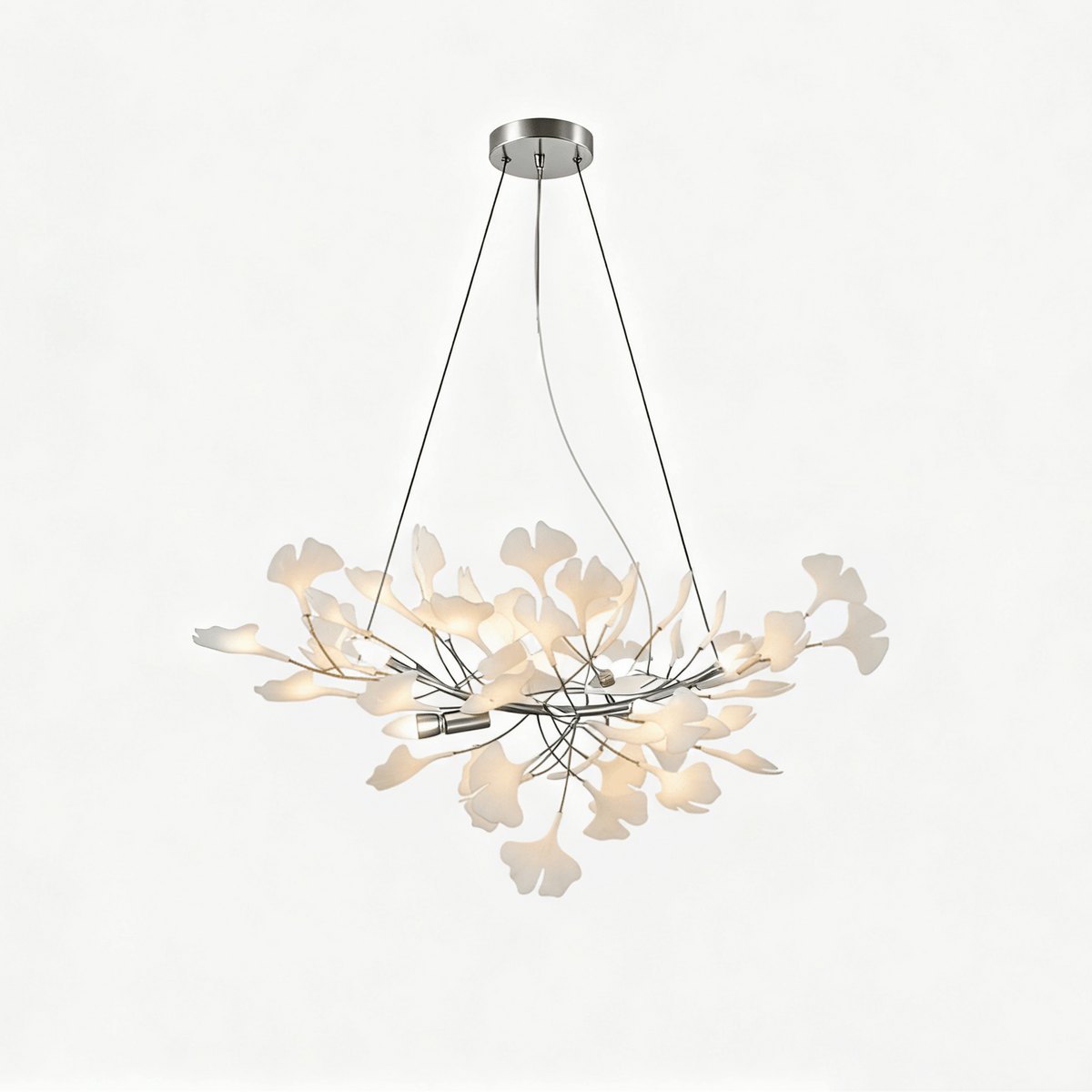 Porcelain Ginkgo Leaf Chandelier by Moktan Sabai with adjustable branches on Tampa Home & Garden Store