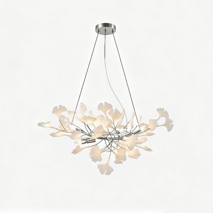 Porcelain Ginkgo Leaf Chandelier by Moktan Sabai with adjustable branches on Tampa Home & Garden Store