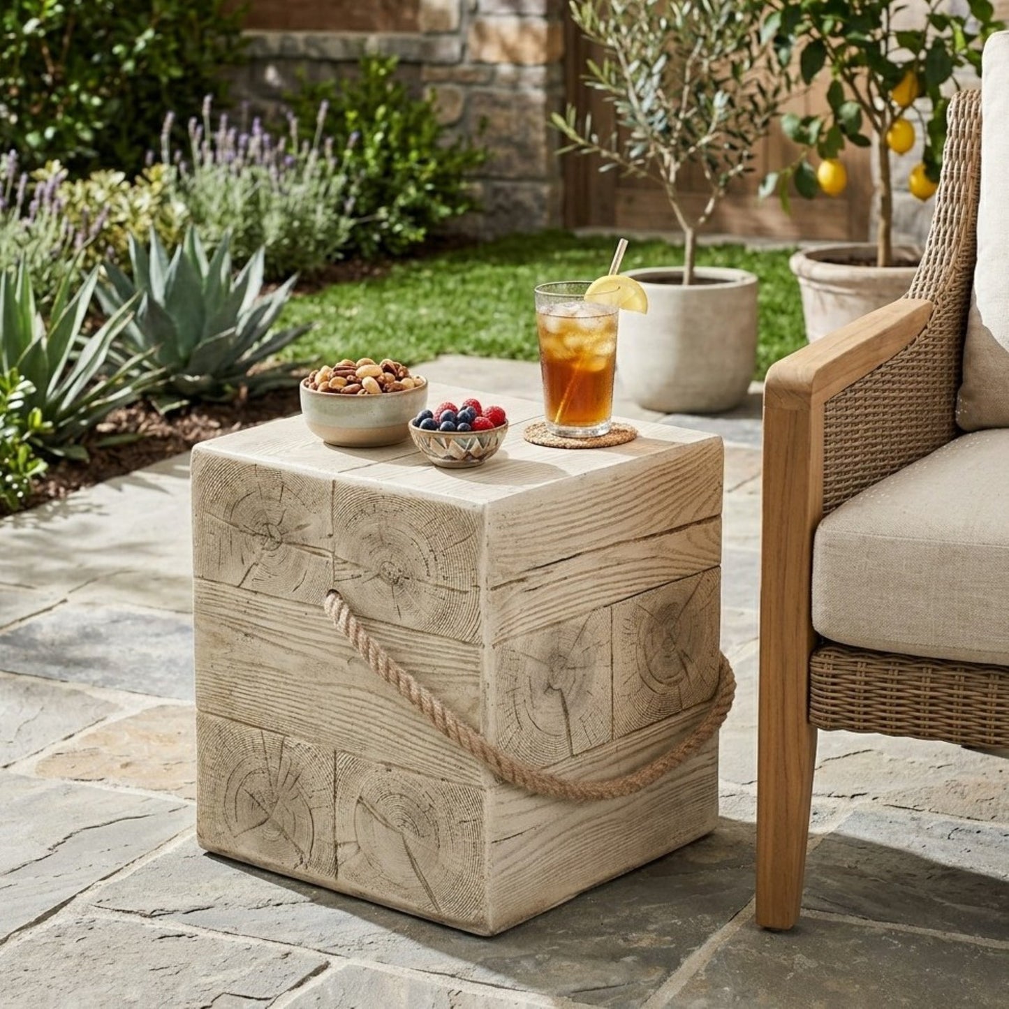 Small Indoor and Outdoor Wood Grain Side Table