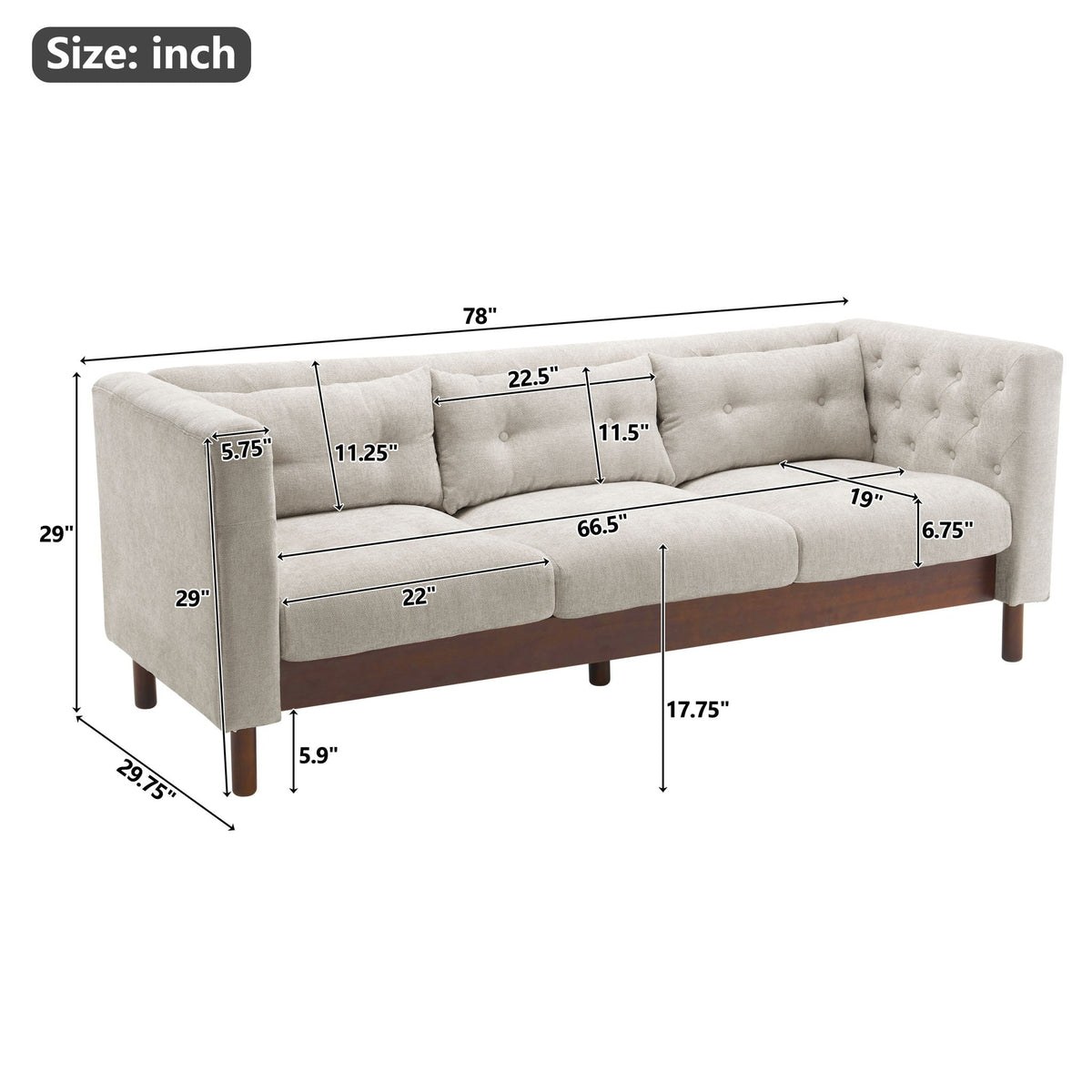 Luxurious Tufted Upholstered Living Room Sofa