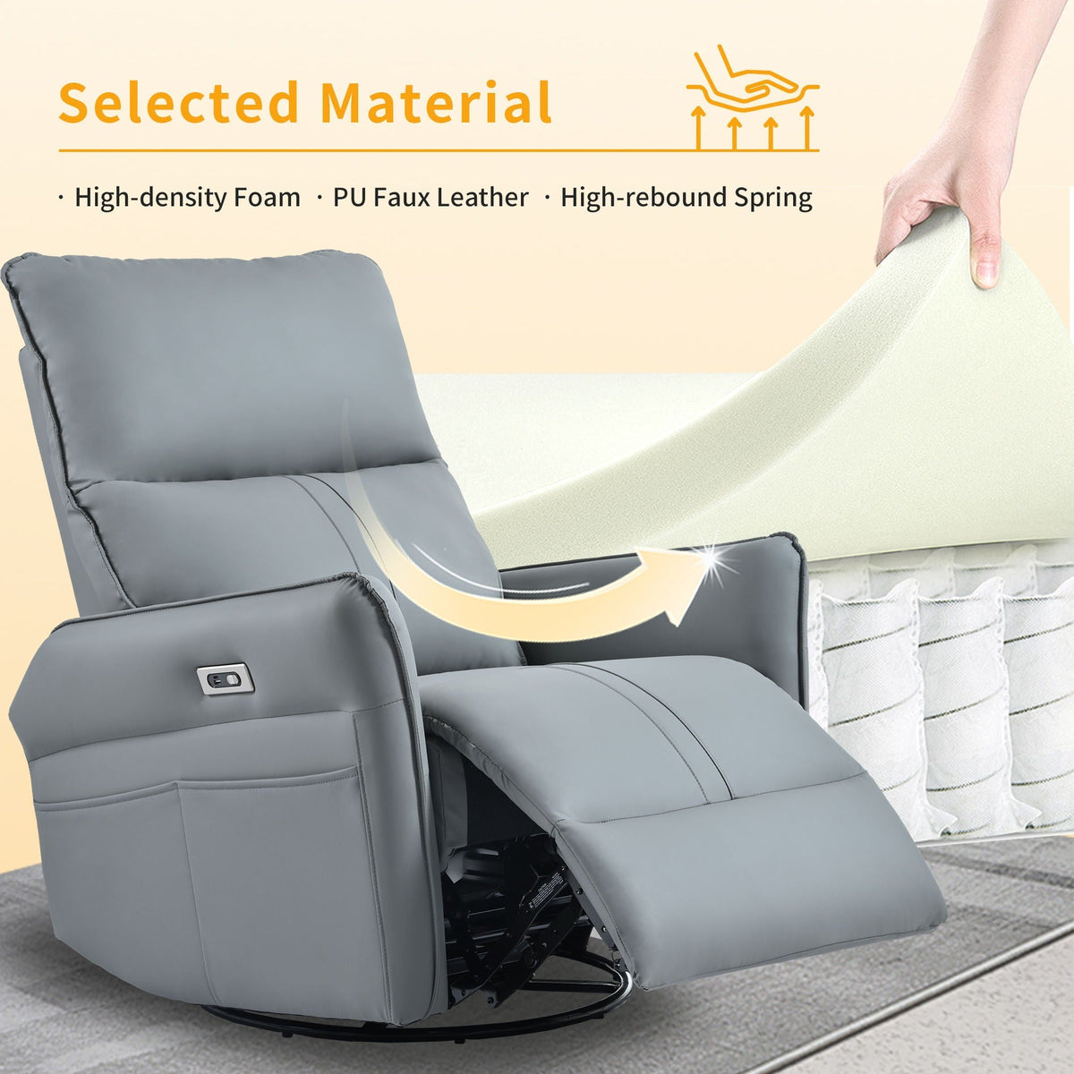 Power Swivel Rocker Glider with USB Ports