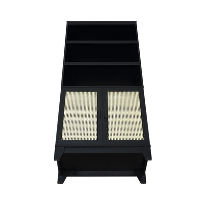 Sheridan bookcase cabinet with modern cane, black finish, 7-shelf storage by HouseOfZazla on Tampa Home & Garden Store