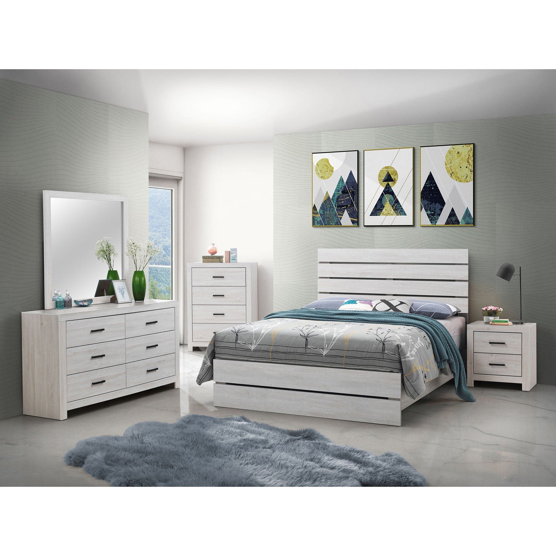 Geary - Panel Bed by HouseOfZazla in light wood finish with clean panel framing on Tampa Home & Garden Store
