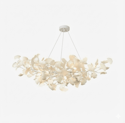 Chandelier Porcelain Ginkgo Leaf Linear with flexible branches, Moktan Sabai dining light on Tampa Home & Garden Store