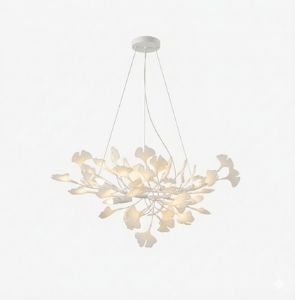 Chandelier Moktan Sabai porcelain ginkgo leaf linear with flexible branches dining light on Tampa Home & Garden Store