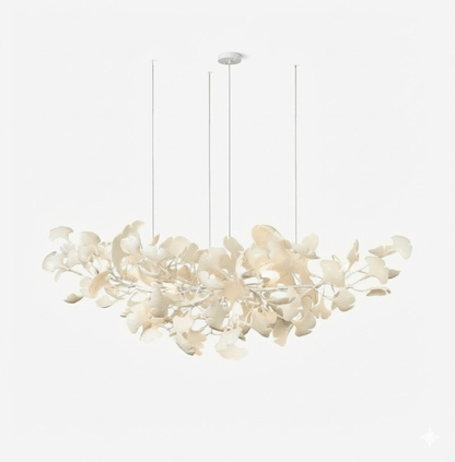 Porcelain Ginkgo Leaf Linear Chandelier with Branches, cream leaves by Moktan Sabai on Tampa Home & Garden Store