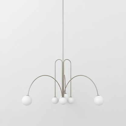 Globella 6-Head pendant chandelier with glass globes, brushed nickel finish for dining rooms on Tampa Home & Garden Store