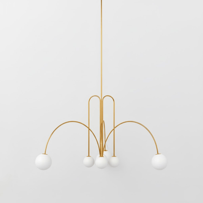 Chandelier Globella 6-head pendant with gold arcing arms and white glass globes Moktan Sabai on Tampa Home & Garden Store