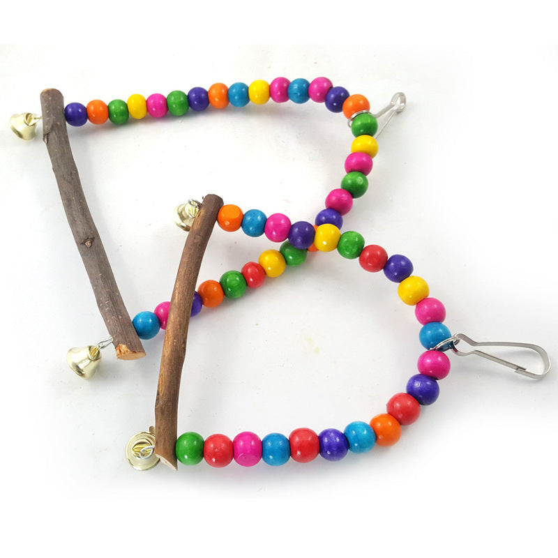 Bar climbing ladder cat cage swing with two beaded multicolor strings, wood bars and bells on Tampa Home & Garden Store