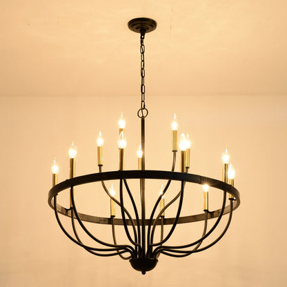 15-Light Industrial Iron Candle Chandelier in black metal with candle bulbs and chain on Tampa Home & Garden Store