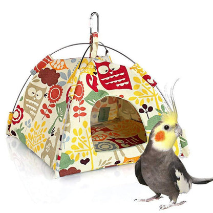 Hanging canvas parrot tent bird cage hammock in colorful floral print with metal arch on Tampa Home & Garden Store
